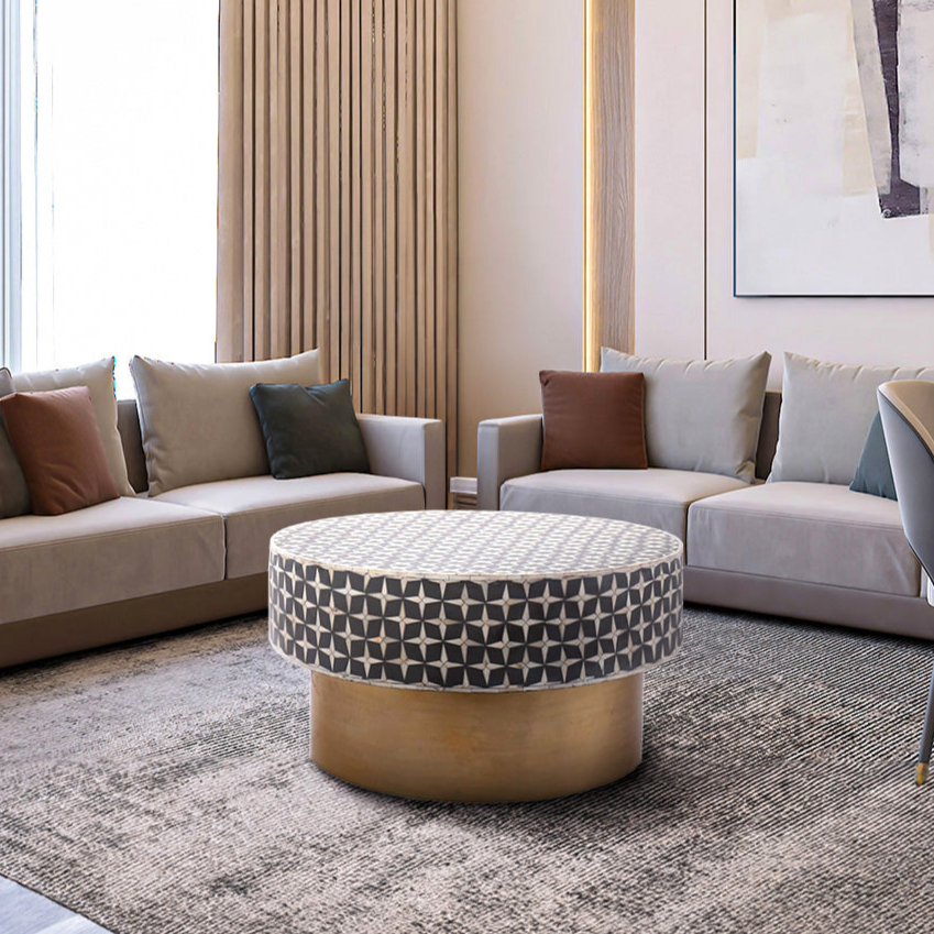 Mosaic Bone Inlay Round  Coffee Table