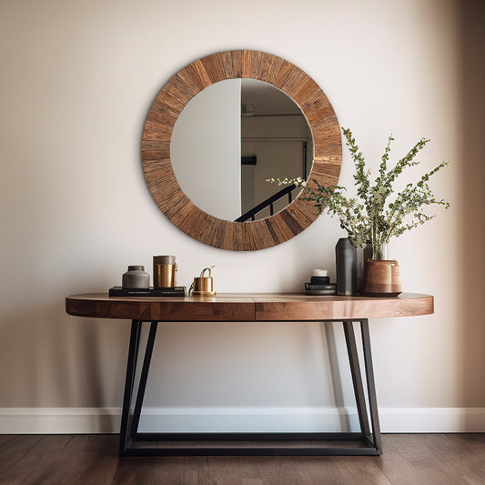 Echo Round Reclaimed Wood Mirror