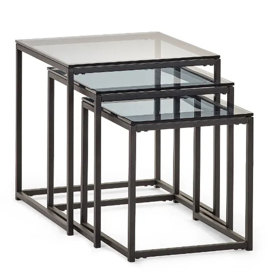 Cullin Smoked Glass & Black Nesting Side Tables