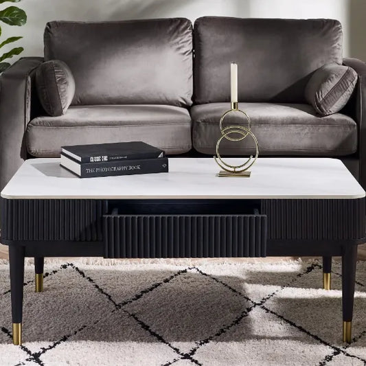 Elbert Stone Top Black & White Coffee Table